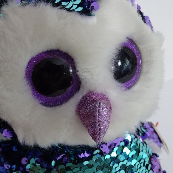 Ty Flippables Moonlight Owl Sequin Purple Green Stuffed Animal Plush Soft Toy 9" - Picture 12 of 16